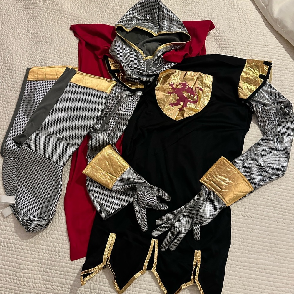 Knight Costume with Red Cape and Gold Accents